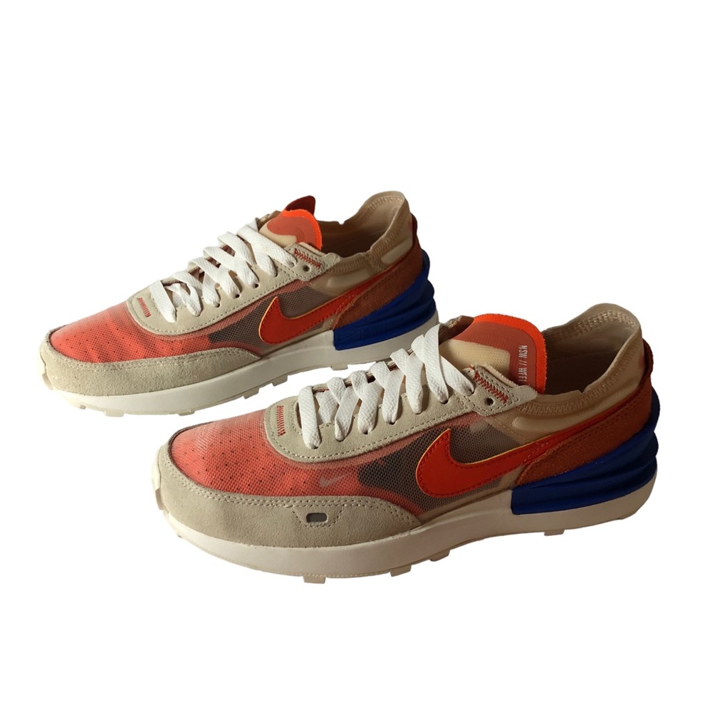Nike Waffle One Sneakers 6.5 Orange, Pearl White, Blue, Walking or Running, Mesh